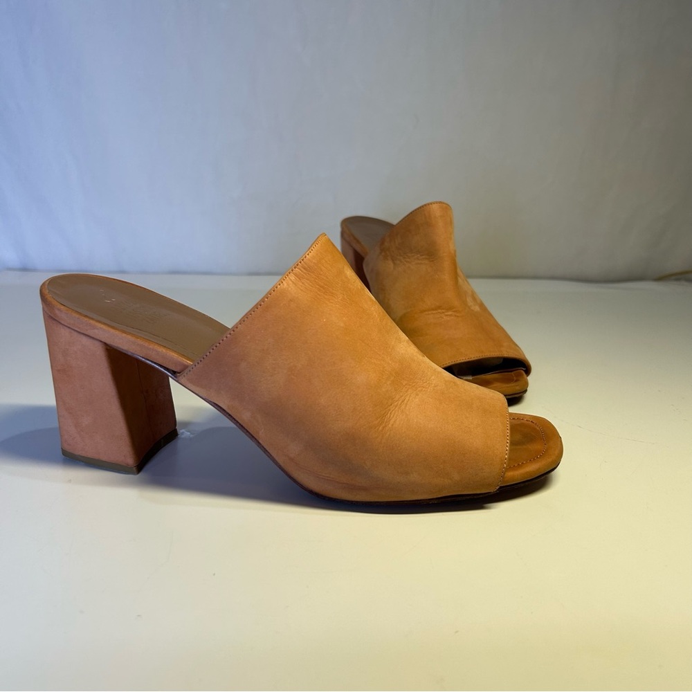 Maryam Nassir Zadeh Tan Suede Block Heel open Toe Mar Mules. Size 39.5 (US 9)